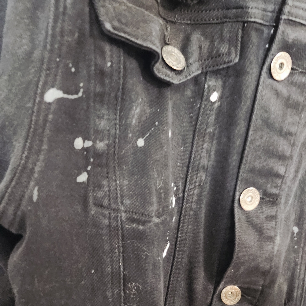 R3BEL Black Denim‎ Skeleton Arm Jacket Distressed Large Unisex - Picture 12 of 16